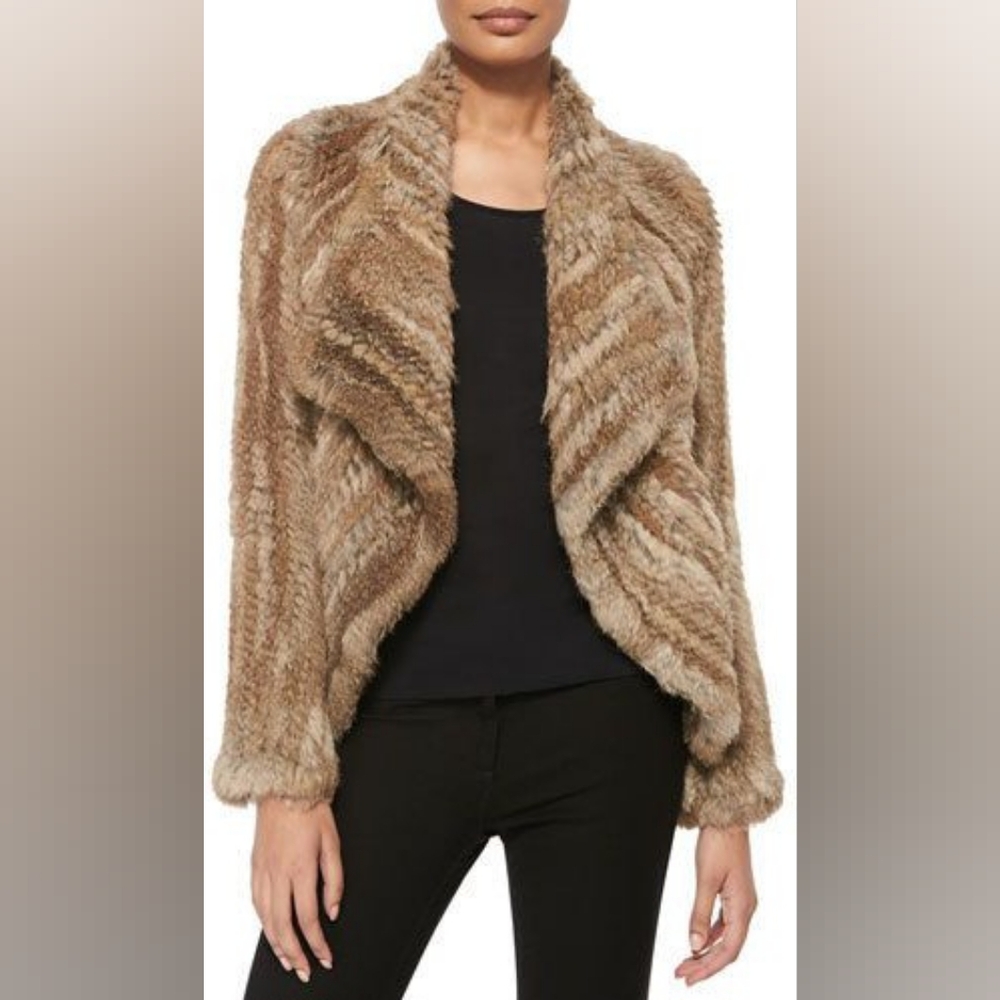 Belle Fare Open-Front Knitted Rabbit Jacket